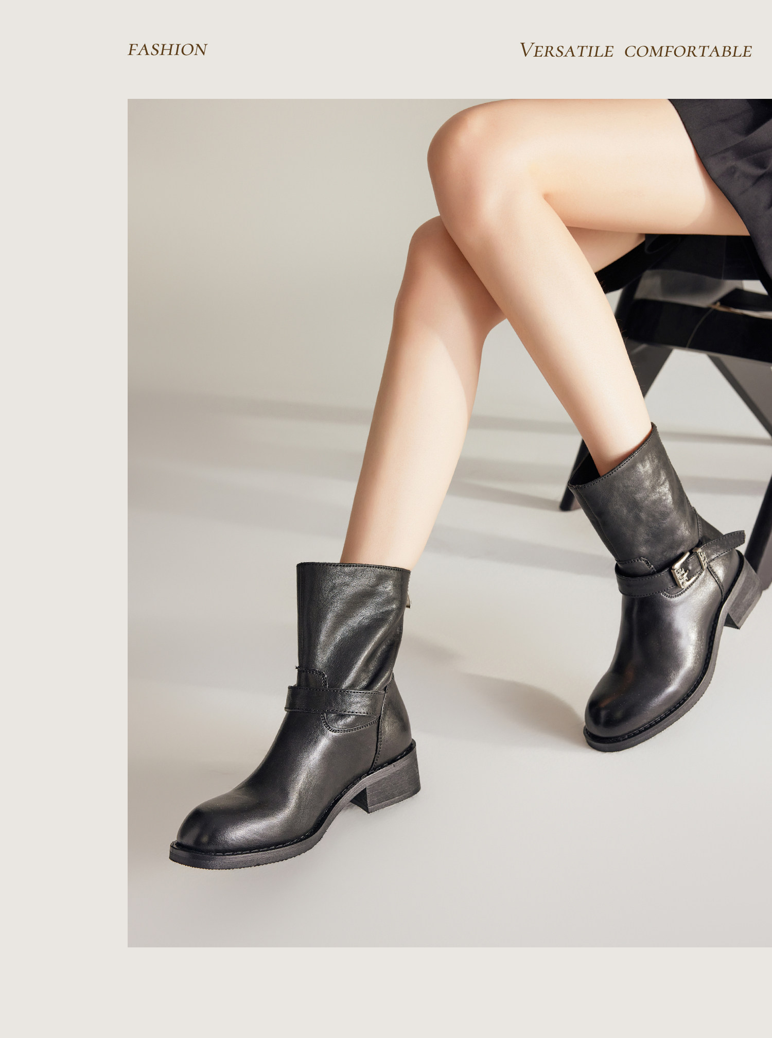 Западные Boots fed英伦风短靴冬季新款女靴黑色西部靴粗跟时装靴女款d1011-zc850