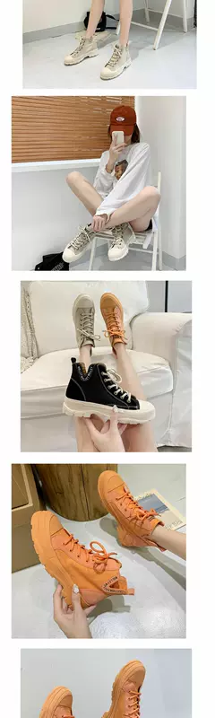 Mùa hè mới 2020 phong cách Anh thoáng khí Martin boots của phụ nữ giày vải cao cấp đế dày hoang dã của phụ nữ giày vải thời trang giày cao cổ ngắn - Giày cao gót