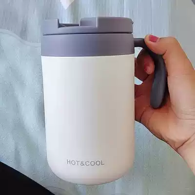 Coffee thermos cup female cute belt handle stainless steel water cup Home Office Large capacity Cup men with lid
