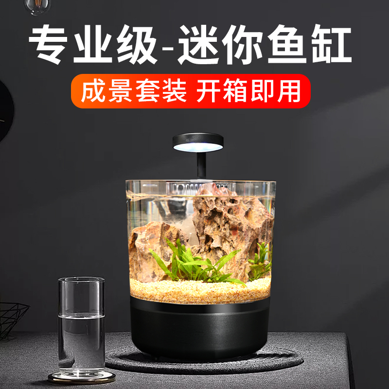 Small Ecological Fish Tank for Living Room, Integrated Filtration and Oxygenation Machine, Desktop Mini Betta Fish Home Aquarium, Submersible Cat