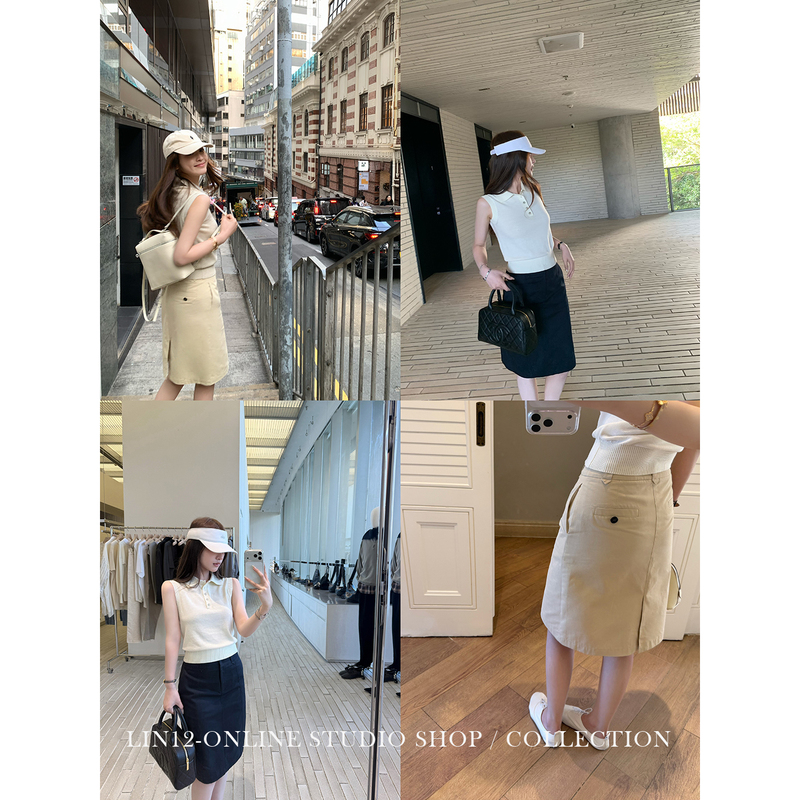 Lin12- Vintage Illustrated Style Versatile Waist-Cinching Straight Skirt High-Waisted Slimming Hip-Hugging Pure Cotton Casual A-Line Midi Skirt Lin12- Vintage Illustrated Style Versatile Waist-Cinching Straight Skirt High-Waisted Slimming Hip-Hugging Pure Cotton Casual A-Line Midi Skirt