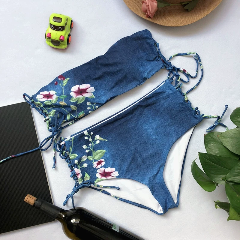 2018 mới eo cao in bikini Châu Âu và Hoa Kỳ nổ dây đai quấn ngực đồ bơi AliExpress đồ bơi bikini áo bơi cho người béo