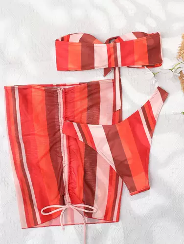 Бюстгальтер-топ, купальник, сексуальный комплект, европейский стиль, на шнурках, 3 предмета