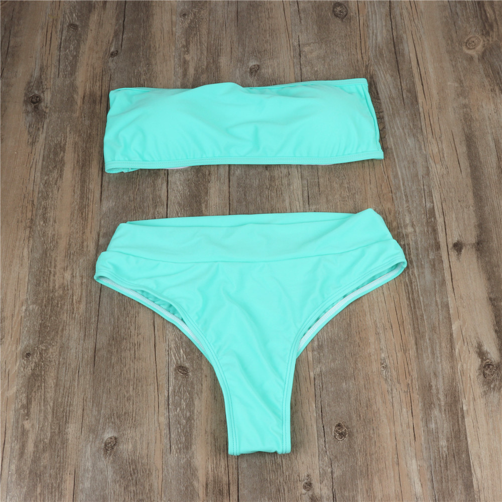 Áo mới 2019 bikini top eo cao, quần bơi nữ màu sắc bó sát với miếng đệm ngực tập hợp bộ đồ tắm suối nước nóng gợi cảm bộ đồ tắm