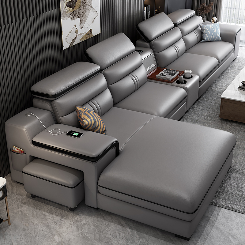 Real Leather Sofa Head Layer Cow Leather Modern Minimalist Living-room Small Family Type Extremely Minimalist Light Lavish Smart Leather Sofas Combination Suit