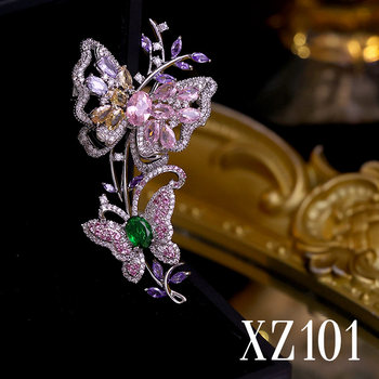 Flower Elf Crystal Butterfly Brooch Women's High-End Unique Pin Coat Suit Matching Accessories Birthday Gift