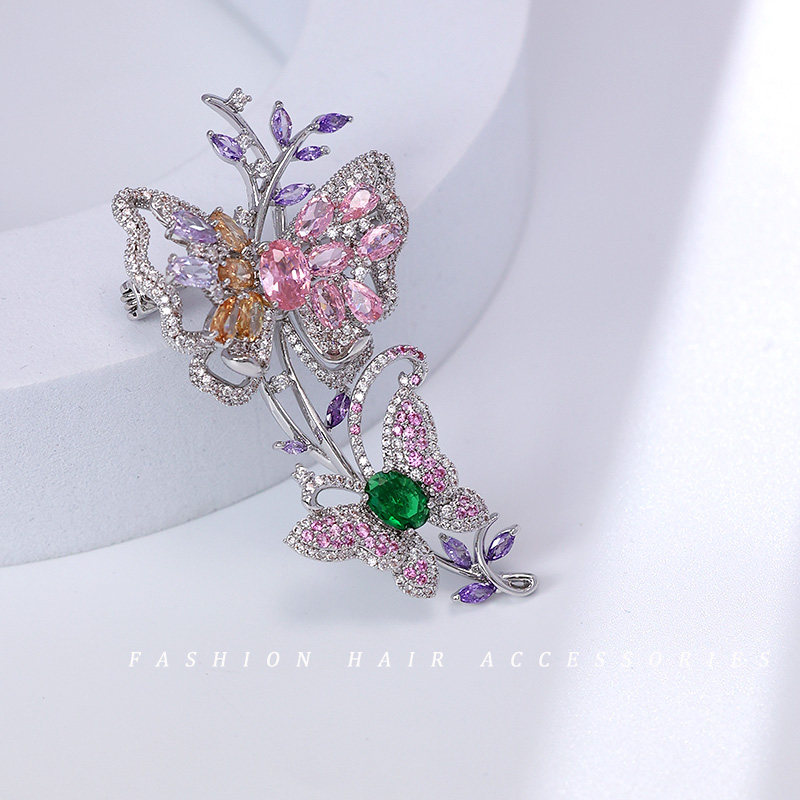 Flower Elf Crystal Butterfly Brooch Women's High-End Unique Pin Coat Suit Matching Accessories Birthday Gift