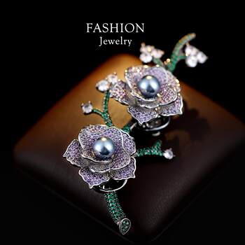 New Micro-Inlaid Zircon Camellia Flower Brooch, Luxurious Women's Coat, Elegant Suit Accessory, Evening Corsage