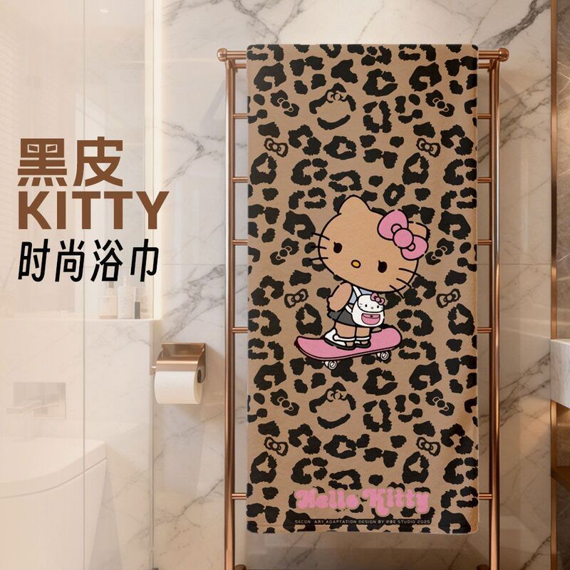 Bath Towel Black Leather Cat Sanrio Print Sports Towel Gym Beach Seaside Yoga Sweat Towel Quick-Drying Cartoon Bath Towel Black Leather Cat Sanrio Print Sports Towel Gym Beach Seaside Yoga Sweat Towel Quick-Drying Cartoon