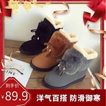  Thickened flat heel winter plus velvet new cotton shoes Large size wool boots lint boots Snow boots short tube warm womens tube boots