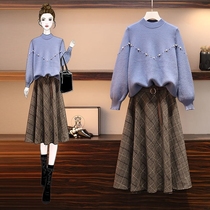 Large size womens autumn and winter 2020 new belly thin sweater suit skirt two-piece temperament slightly fat sister wear
