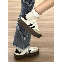 Retro moral training shoes for women round toes lightweight matching skirts thick-soled sports new spring student white shoes