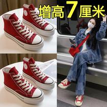 Canvas shoes for women red casual thick-soled spring all-match high-top small height-increasing white shoes trendy sneakers