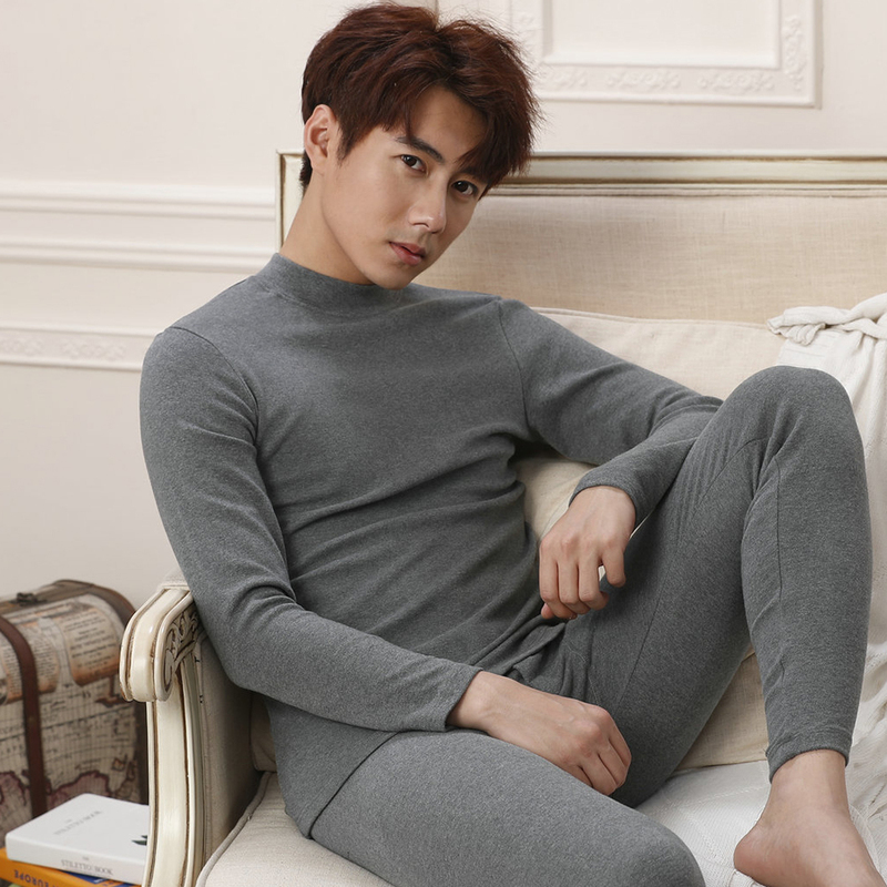 Men's Pure Cotton Thermal Underwear Set, Thickened, Non-Fleece, Brushed Cotton, Comfortable Cotton Top and Bottom, Mid-Neck, Winter Men's Pure Cotton Thermal Underwear Set, Thickened, Non-Fleece, Brushed Cotton, Comfortable Cotton Top and Bottom, Mid-Neck, Winter