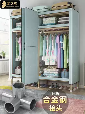 Open-Door Wardrobe Full steel frame cloth wardrobe steel pipe reinforced solid home rental room simple storage wardrobe