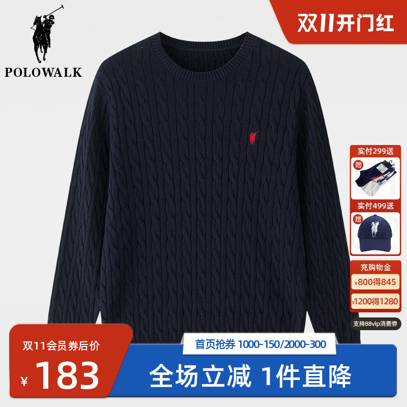 Polowalk Men's Clothing Cable Knit Sweater 2025 Autumn/Winter New Versatile Polo Cable Knit Base Sweater