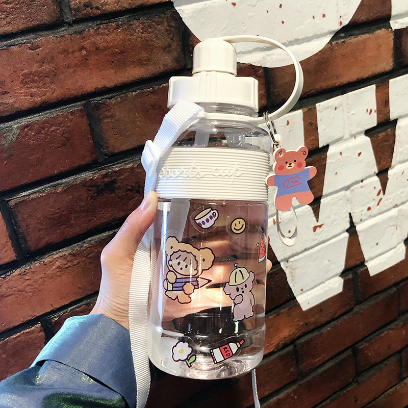Plastic water cup female with straw large-capacity sports portable accompanying cup cute simple large 1000ml cup male