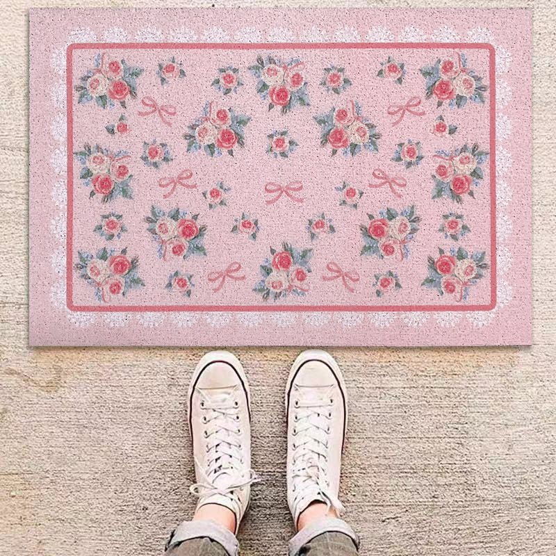 Adorable rose butterfly knot silk ring doormat Nordic ins Xuan locked into the doormat Mat Dust Mat