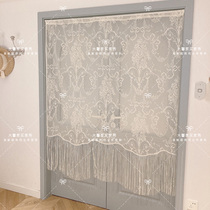 Fringed door curtain bow rose lace curtain living room bedroom decorative curtain partition curtain aisle household line curtain