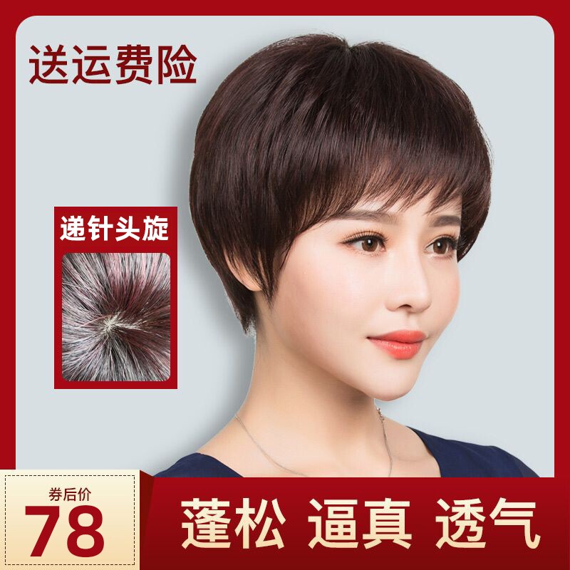 Short Wig for Women, Full Head Cover, Realistic Hair Strands, Short Straight Hairstyle for Middle-Aged and Elderly, Suitable for Bald Heads, Natural New Style for Mothers