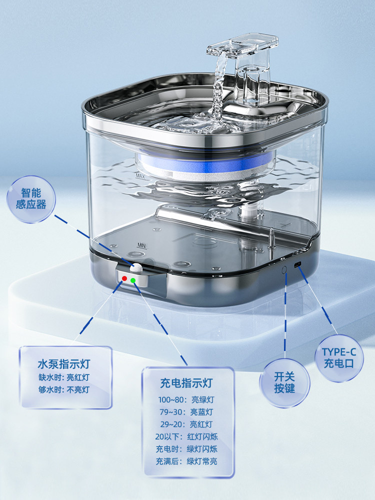 Cat Water Dispenser Rechargeable Pet Water Dispenser Automatic Circulating Flowing Water Wireless Unplugged Constant Temperature Water Dispenser