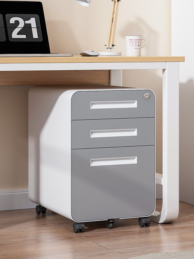 Mobile File Cabinet under the Desk, Low Cabinet with Three Drawers, Storage Cabinet, Movable Cabinet with Metal Strap Lock, Small Storage Cabinet
