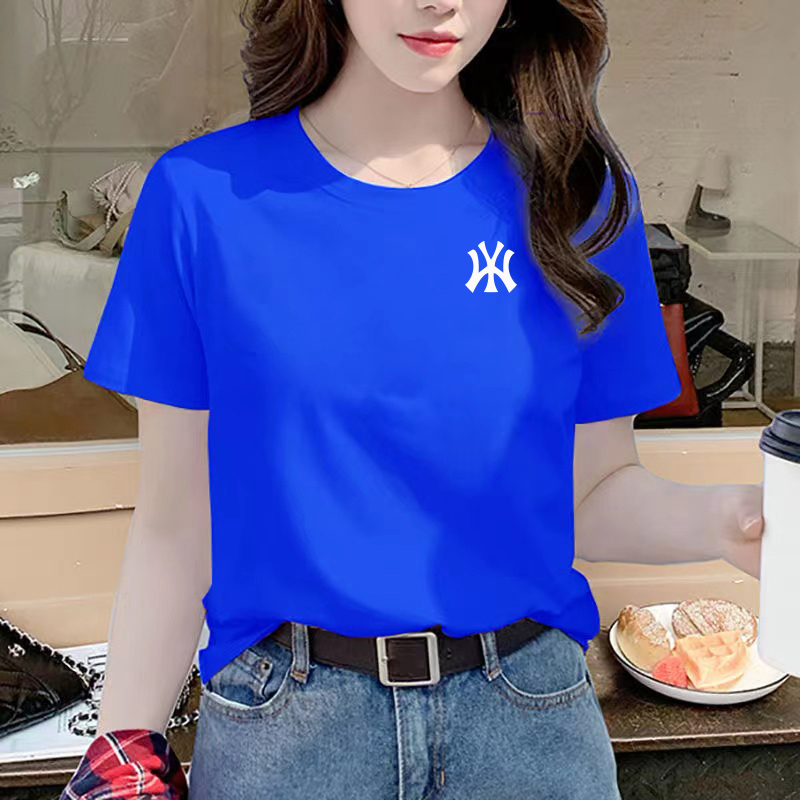 2025 New Klein Blue Round Neck Short-Sleeved T-Shirt for Women Summer Pure Cotton Half-Sleeved Loose T-Shirt Top Bottoming Shirt