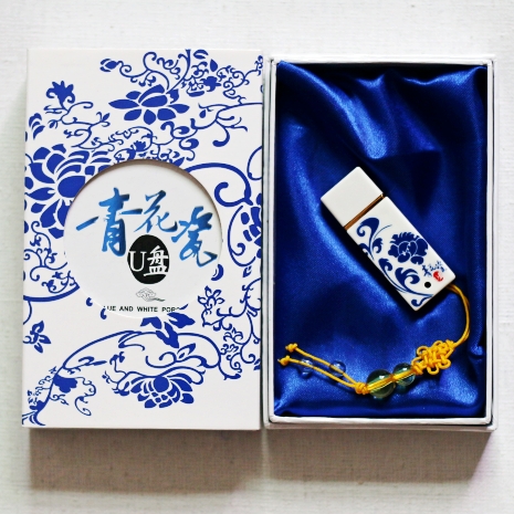 64G With Body Dish Custom Gufeng 32 16 8G High Speed USB With Body Dish Ceramic Creative Tender Green Flower Computer Gift Office