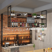 Iron Art Bar Terrace Hanger Restaurant Wine Cup Rack Suspended Wine Cabinet Wine Rack Bar Shelve wall Decorative Containing Shelf