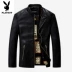 Playboy Hained Leather Leather Men Áo khoác thông thường Xu hướng Hàn Quốc Slim Slim Đẹp trai mùa thu Áo khoác - Quần áo lông thú