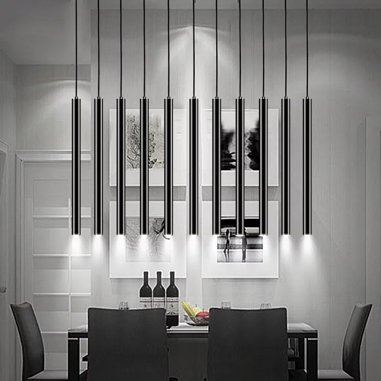 Minimalist long cylinder chandelier modern minimalist dining room lamp cylindrical lamp cylindrical hoisting spotlight bar Nordic Chandelier