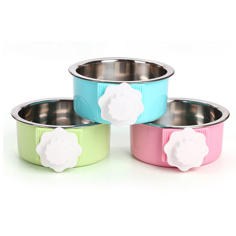 Pet Bowl Suspended Color Stainless Steel Dog Bowl Fixable Cowl Pet Cat Food Basin