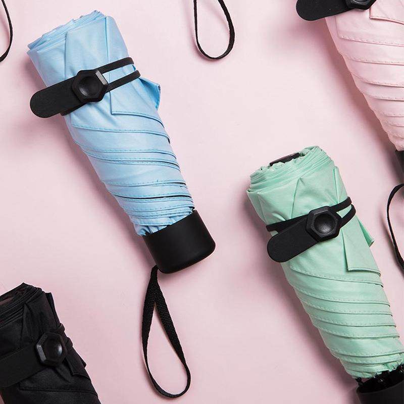 Five-fold 6 bone black rubber umbrella anti-UV shading umbrella sunscreen sun folding plaid sunny and small light umbrella-Taobao