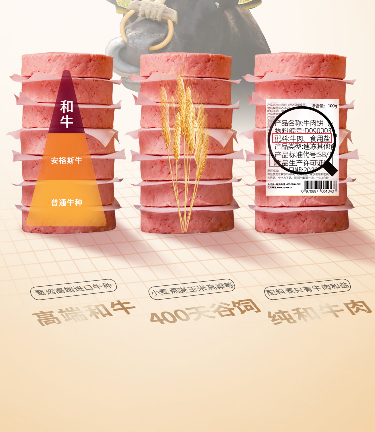 真牛馆 谷饲和牛牛肉饼 100g*20片 双重优惠折后¥199包邮 赠手抓饼+椒盐