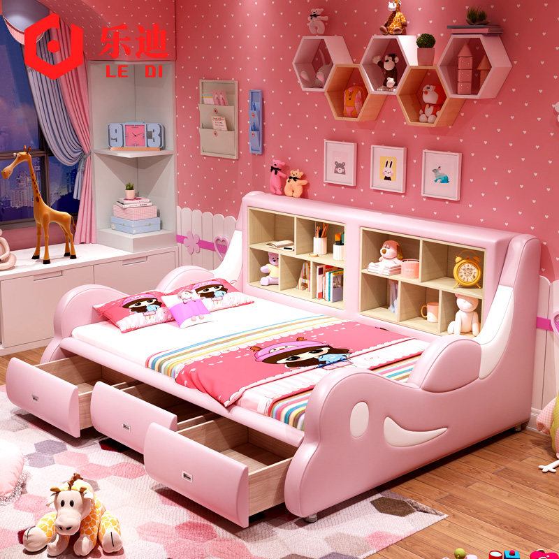 Children's Bed Girl Cartoon Bed Princess Bed With Guardrails Adolescent Children House Furniture Combination Suit Wardrobe Bed