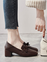 B L WALKER thick heel shoes womens 2020 retro square head loafers womens pedal wild net red butterfly