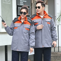 Серая куртка на хлопковом подкладке с оранжевым верхом и низом (съемная внутренняя подкладка)