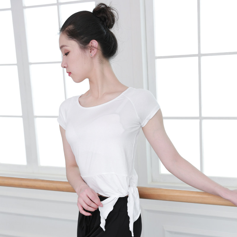 Short-sleeved dance clothes belly dance yoga clothes female modal side tie short-sleeved body training clothes top