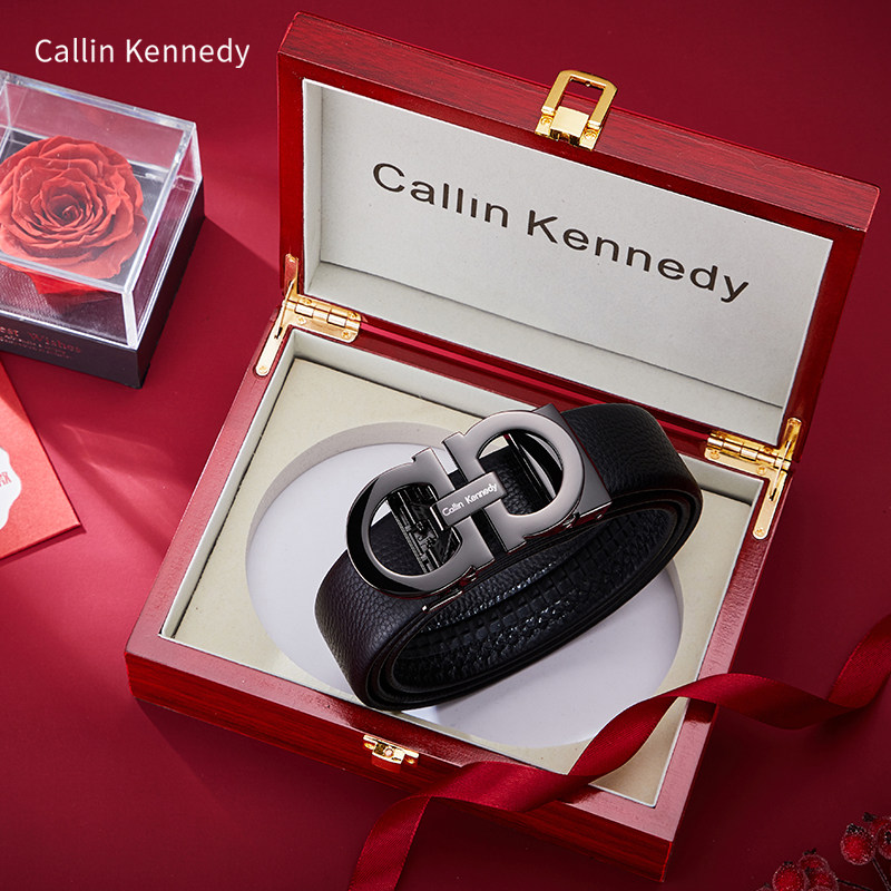 Мужской ремень Callin Kennedy, новинка 2025 года, натуральная воловья кожа, автоматическая пряжка, высококачественный фирменный брючный ремень Изображение 1