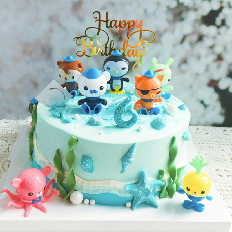 Undersea Small Column Birthday Cake Decoration Toy Ornament 8 Packs Children's Baking Creative Internet Celebrity Cartoon Plug-in