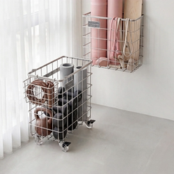 304 Stainless Steel Yoga Mat Storage Basket with Wheels, Home Fitness Equipment Storage Rack, Basketball Storage Organizer