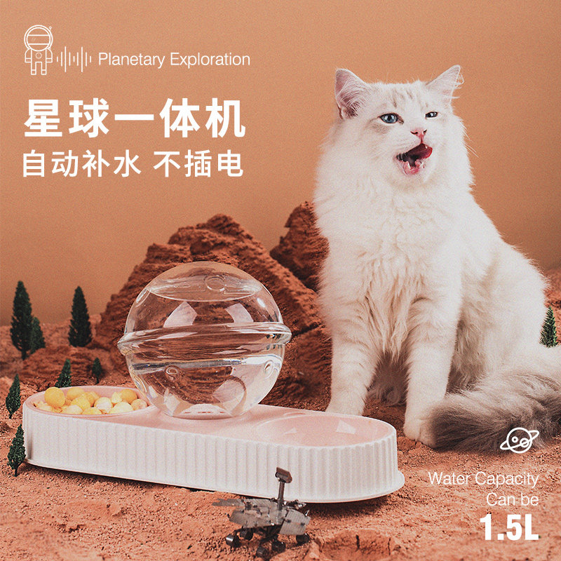 Small Jackpot Cat Bowl double bowl Automatic drinking cat food basin drinking water Dual-purpose kitty Cat Supplies Cat Basin Feeding a water-feeding dog bowl