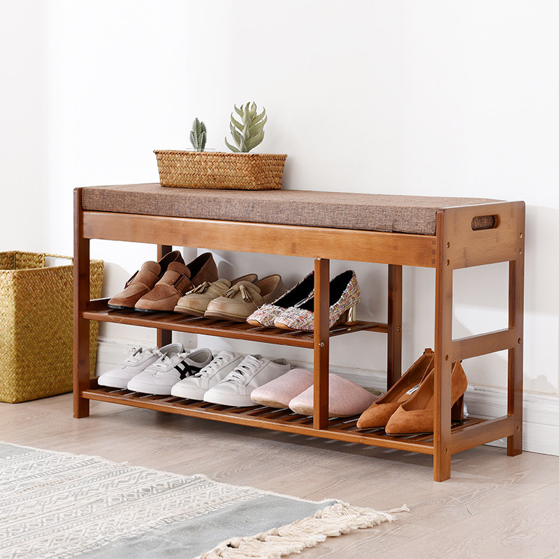 Changing shoe stool shoe cabinet home door soft bag cushion stool Nordic entrance dormitory can sit wearing shoe stool solid wood stool