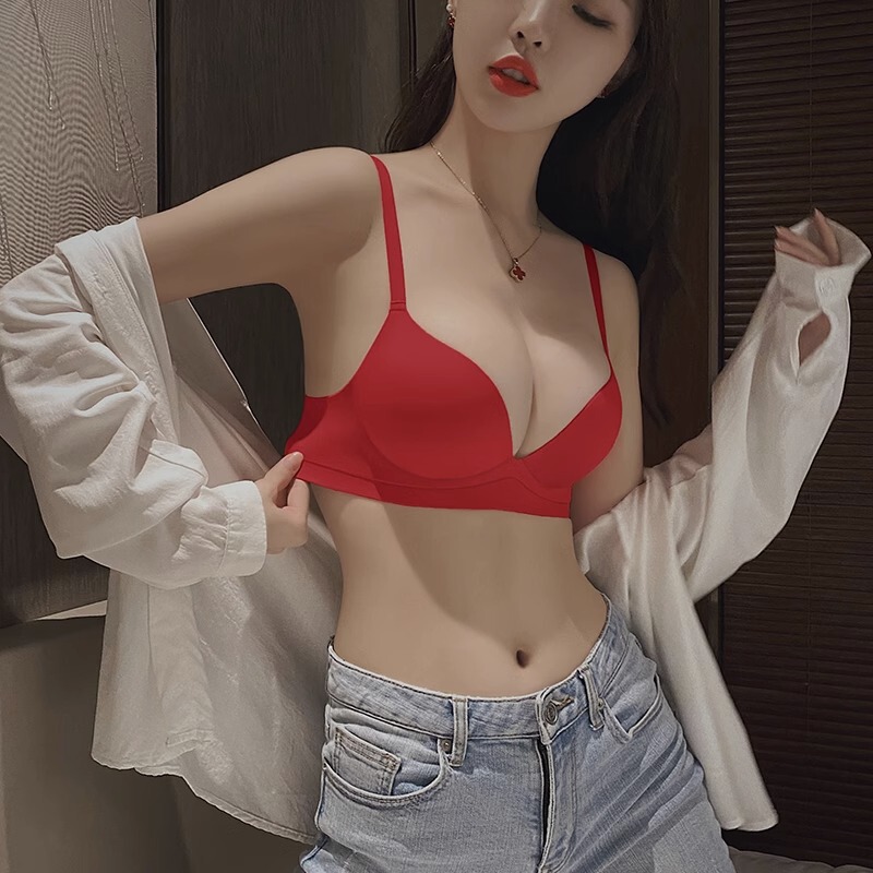 Red Lingerie for Women with Small Busts, Push-Up, Seamless, Side Breast Support, Wedding Bride, Zodiac Year Bra and Panty Set, Brand Red Lingerie for Women with Small Busts, Push-Up, Seamless, Side Breast Support, Wedding Bride, Zodiac Year Bra and Panty Set, Brand