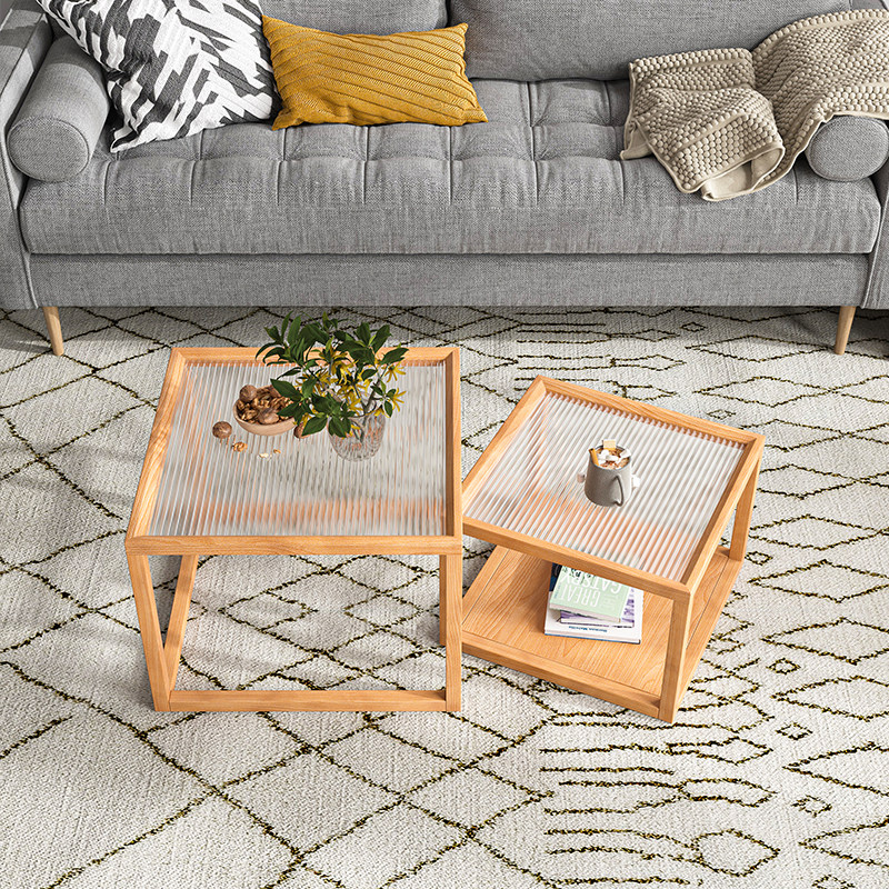 Day-style Changhong glass tea table solid wood sofa edge a few tables combined Nordic minimalist Mini corner a few