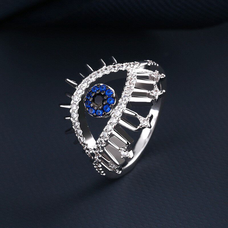Lucky eye crystal diamond French light luxury ring female simple personality design index finger ring devil's eye new product