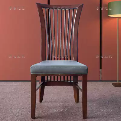 New Chinese hotel dining chair solid wood soft bag vertical stripe chair