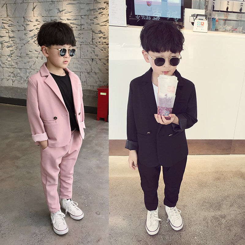 Boys pink suit suit Western style 3-year-old baby wedding flower girl small suit 5 Korean version of the children's catwalk costumes