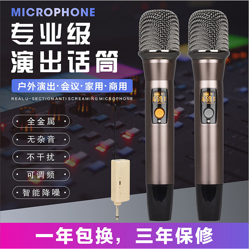 Wireless Microphone Versatile K Song Home One Drag Two Microphone KTV Sound Power Amplifier Rechargeable Metal FM Universal
