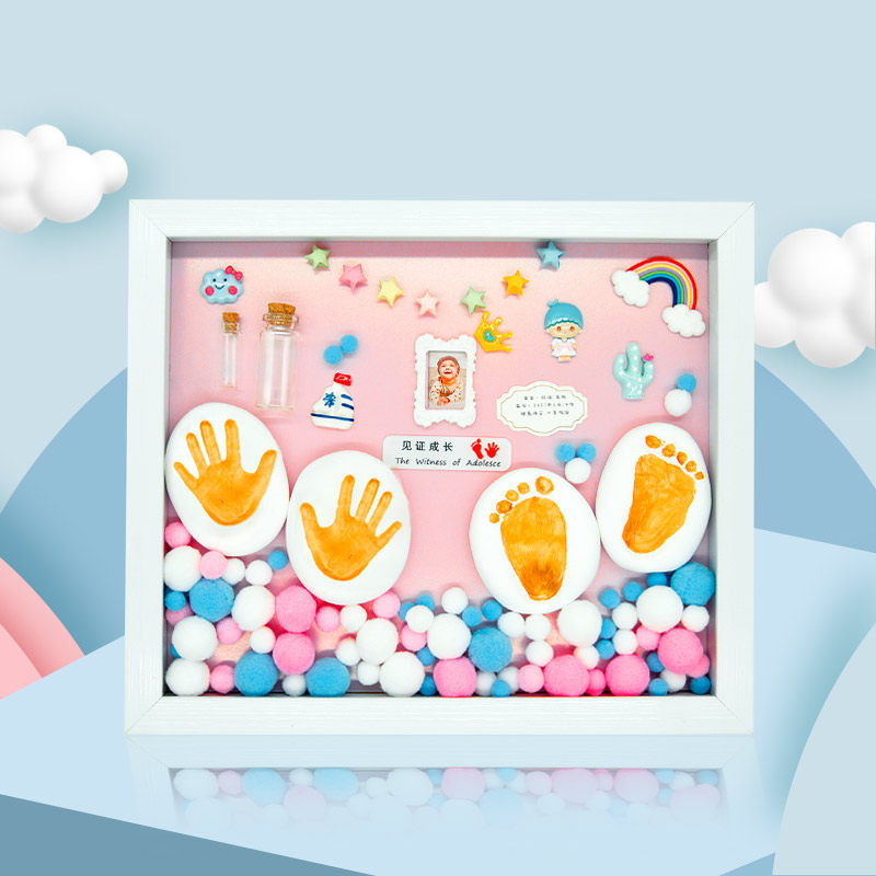 Hand print photo frame baby age full moon hand print mud foot print mud baby newborn baby hair creative souvenir gift-Taobao